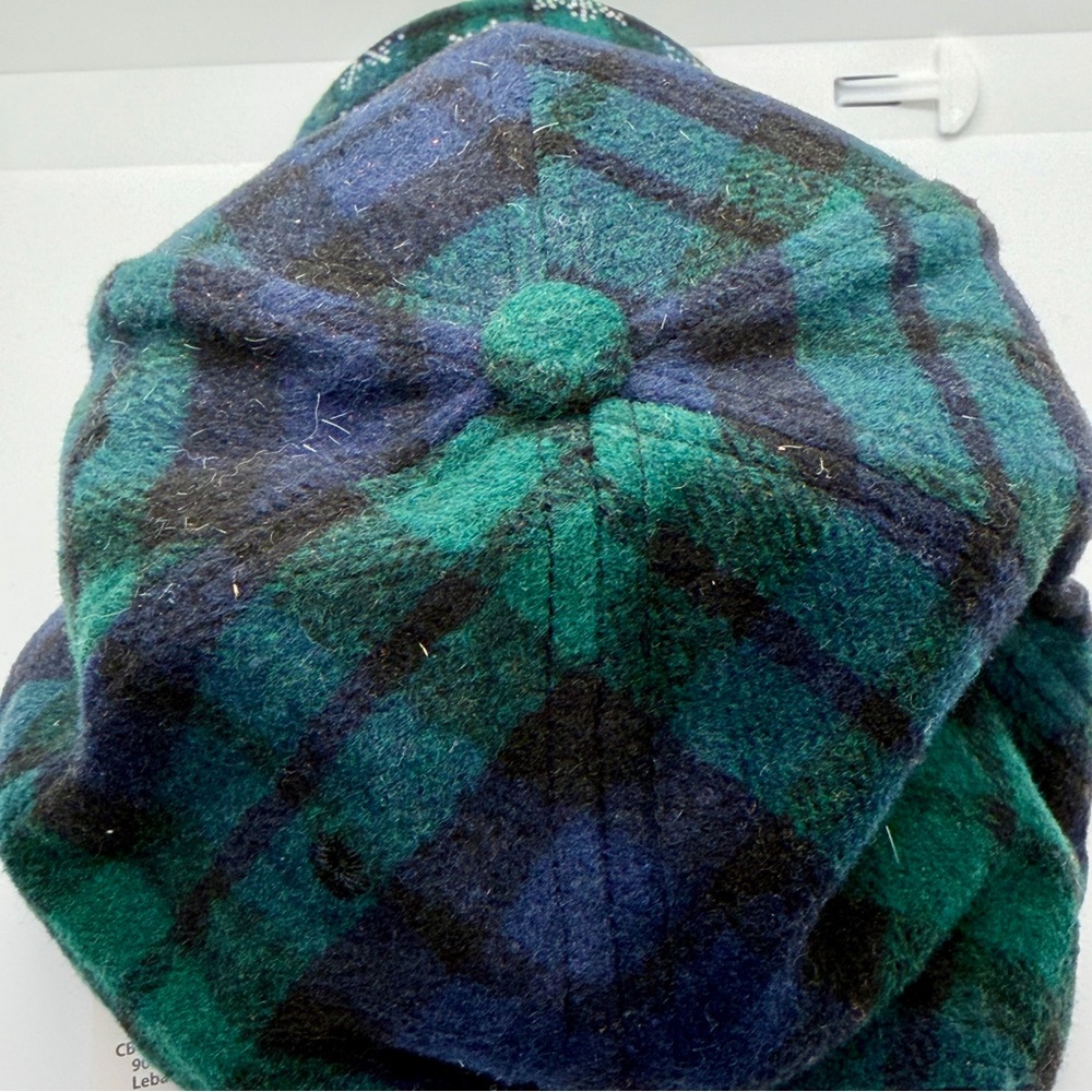 Plaid Green and Blue Women's Hat with Snowflake Design - Picture 9 of 11